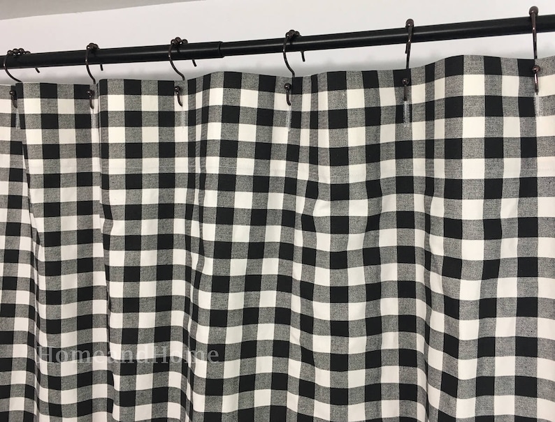 Farmhouse Shower Curtain Plaid Black White Stall Shower Etsy