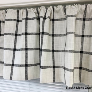 Tier Curtains Bathroom Curtains Kitchen window valance Farmhouse curtain Slub linen look Black valance Light gray Valance Kitchen valance