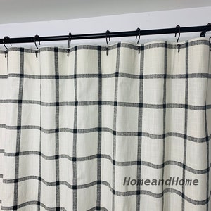 Farmhouse Shower curtain Shade Black Light Gray Slub Canvas Linen Look long shower curtain Extra wide shower curtain Stall shower curtain