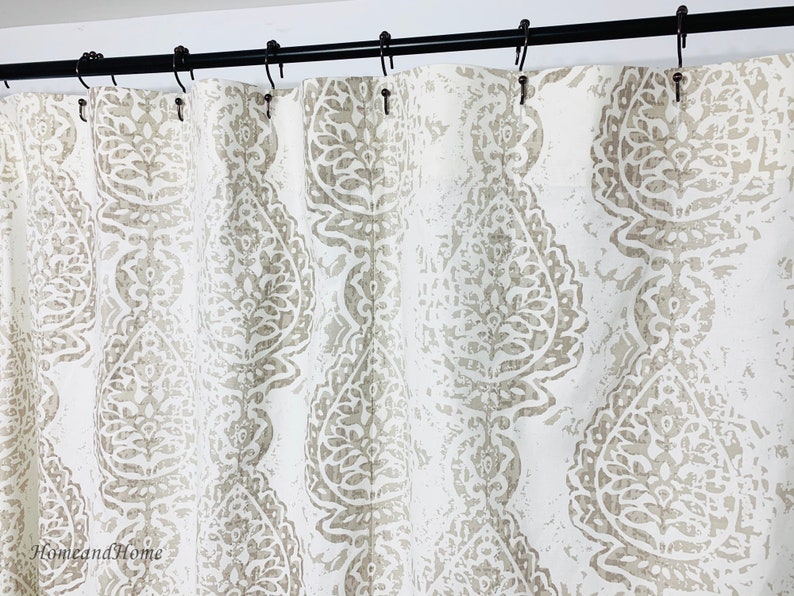 Taupe Shower Curtain Fabric Shower Curtain Ecru White 72 X 84 Etsy