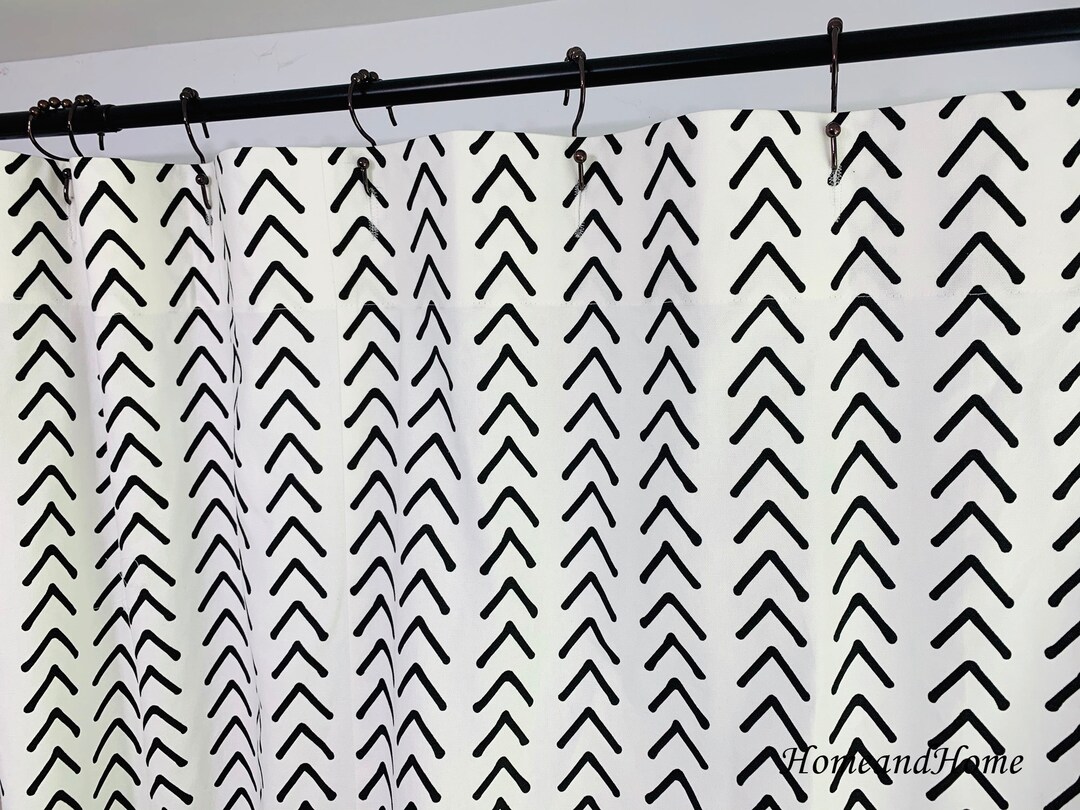 Boho Shower Curtain Boho White Black 72 X 84 72 X 96 108 Fabric Shower Curtain Long Shower