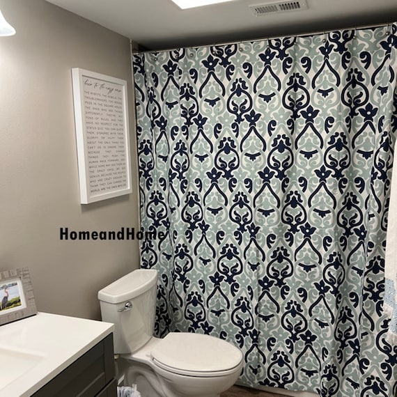 Navy gray shower curtain deals