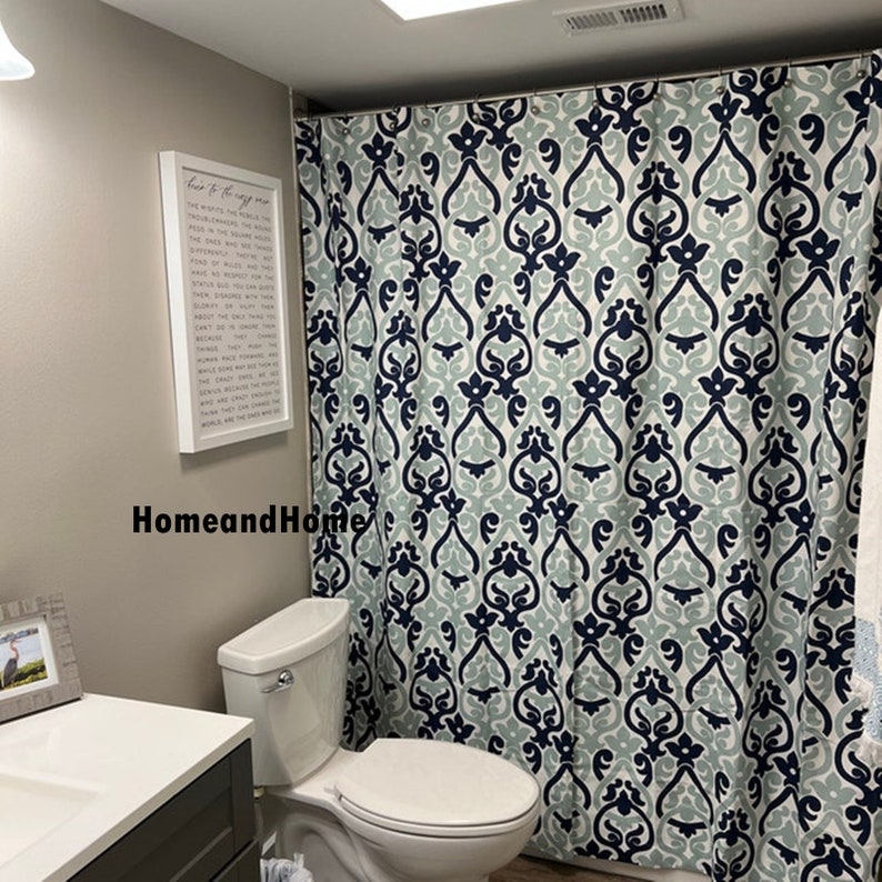 Navy Blue Shower Curtain Extra Long Shower Curtain Extra Wide Etsy