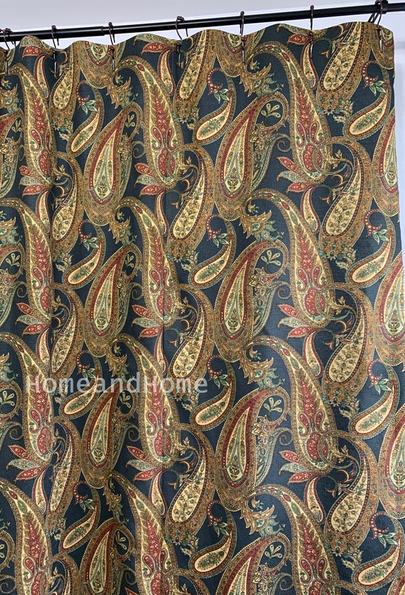 Floral Paisley Shower Curtain Textured Dark Green Red Gold 72 Etsy