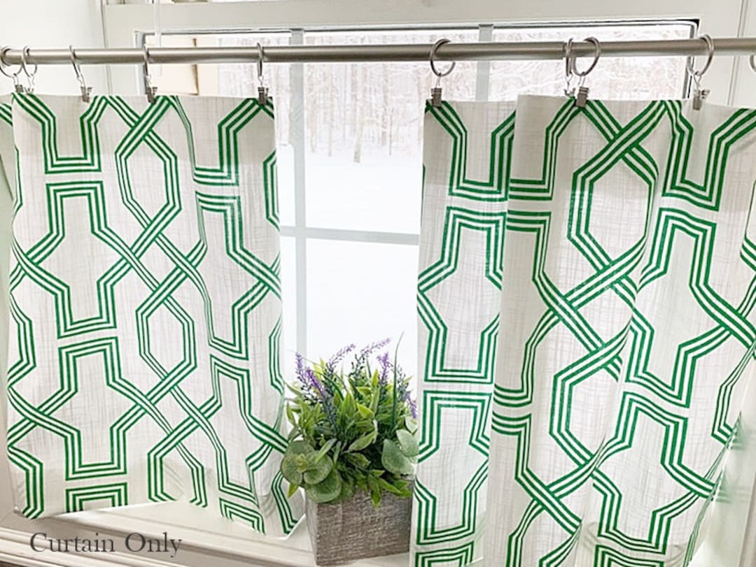 Green White Valance Green Cafe Curtains. Cafe Curtains Luxe Canvas ...
