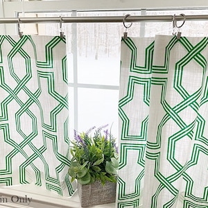 Green White Valance Green Cafe curtains. Cafe curtains Luxe Canvas linen look Green valance. Kitchen Cafe curtains. window valance