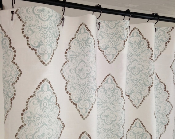 Shower Curtain Fabric Slub Linen Look Snowy Shower Curtain Fabric, Blue Grey Shower Curtain