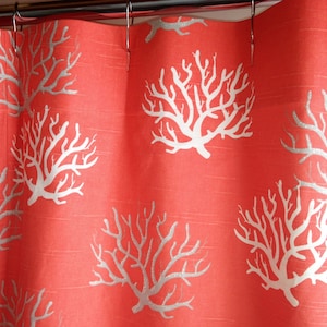 Coral Shower Curtain Coral Slub Salmon Linen Look 54x78 72 x84 108 custom shower curtain Extra long shower curtain Extra Wide shower curtain