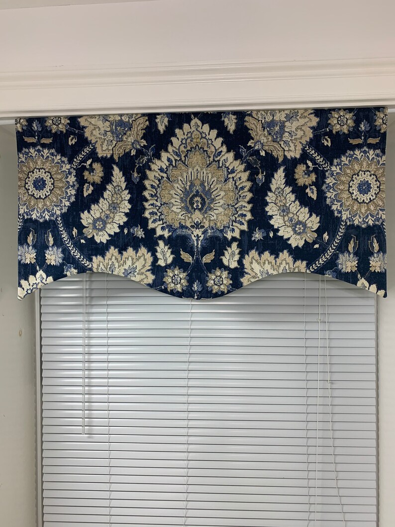 Scalloped Valance. Waverly Valance. Dark Denim Blue Stone Gray Etsy