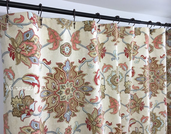 red and blue shower curtain