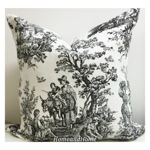 Zipper Pillow cover Colonial Toile Black Green Pine White Accent Pillow Cover Euro Shams lumbar Decorative Throw Pillow 22x22 24x24 26x26