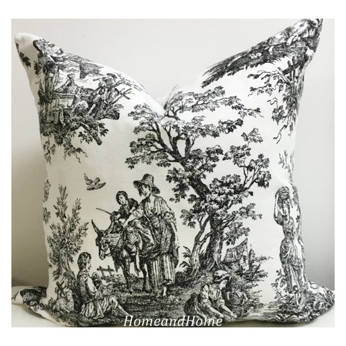 Zipper Pillow Cover Colonial Toile Black White Accent Pillow Etsy