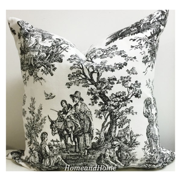 Zipper Pillow cover Colonial Toile Black White Accent Pillow Cover Decorative Euro Shams lumbar Decorative Throw Pillow 22x22 24x24 26x26