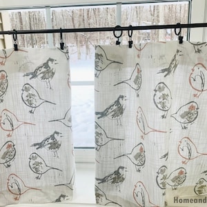 Bird toile curtain bird valance Brid curtain light pink Slub Canvas Kitchen valance Bathroom Valance Kitchen Cafe curtains Farmhouse valance
