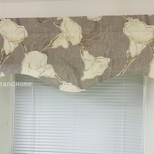 Scalloped Valance. Calla Valance. Grey Taupe lined window valance. Designer Valance. decorative valance. Kitchen Valance