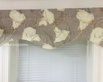 Scalloped Valance. Calla Valance. Grey Taupe lined window valance. Designer Valance. decorative valance. Kitchen Valance