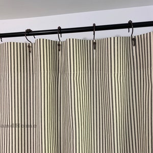 Stripe shower Curtain Ticking Stripe Black Creamy Ivory 72x84 108 Extra wide shower curtain long Shower curtain farmhouse shower curtain