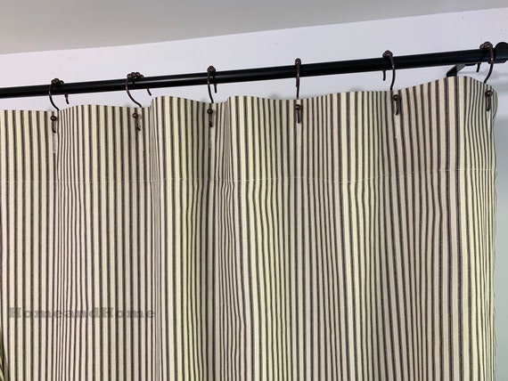 New Farmhouse Cottage GRAY BROWN STRIPED FLORAL RUFFLE SHOWER CURTAIN 72