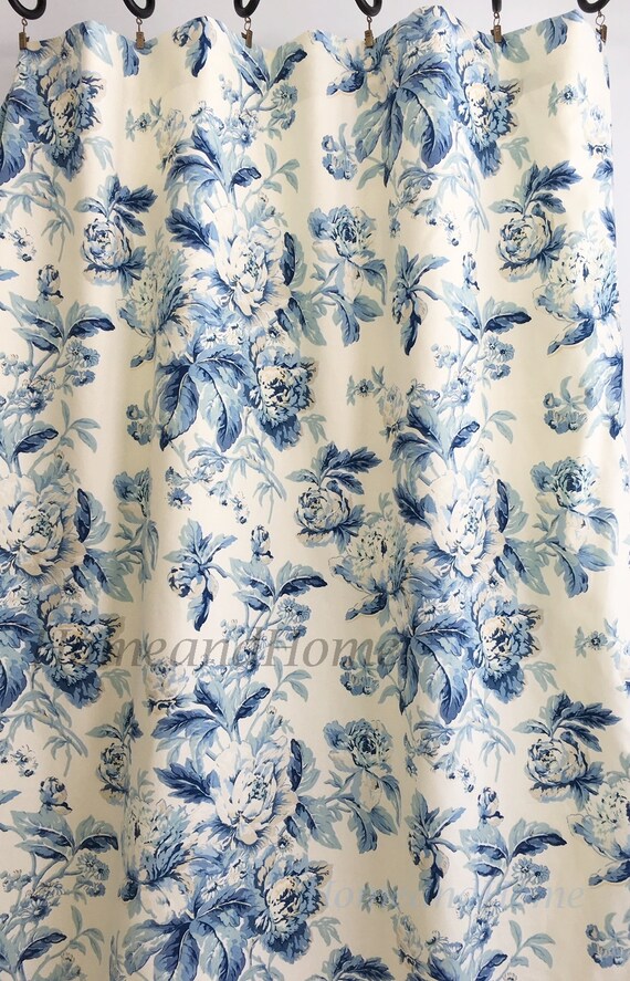 Blue Floral Drapery Panels Designer Curtains Waverly Blue Etsy