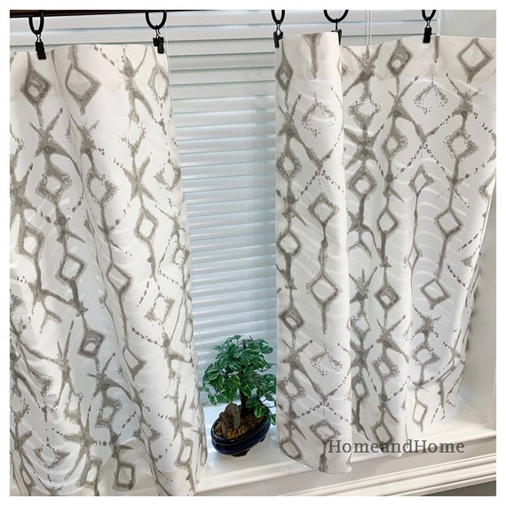 Tribal Cafe Curtains Ecru White Valance Indigo Vintage Blue Etsy