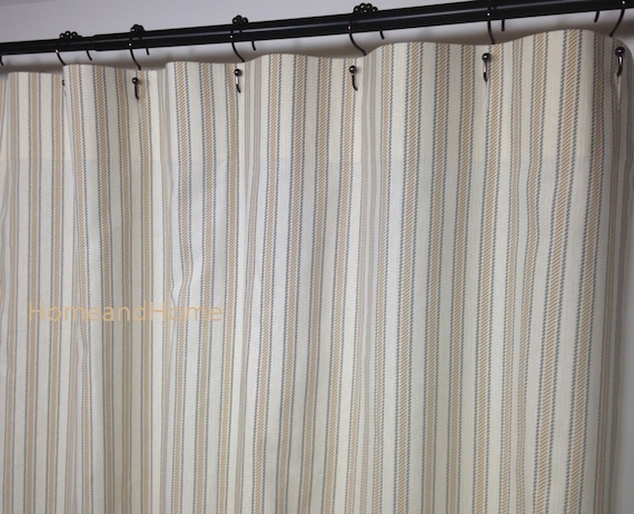 Stripe Shower Curtain Ticking Boulevard Grey Tan Ivory Long Etsy