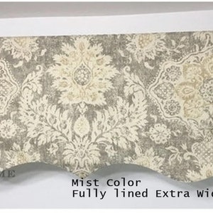 EXTRA wide Scalloped Valance. Size up to 109&#39;Wide. Sliding door valance. Fully lined Scalloped Valance. Farmhouse valance. Gray Valance