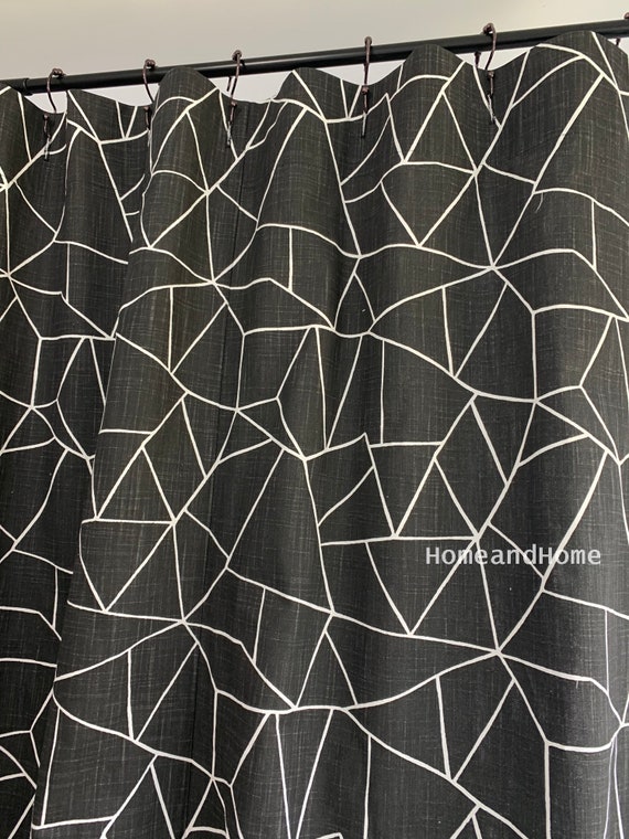 Charcoal Shower Curtain Cut Glass Slub Linen Look Long Extra Wide Custom