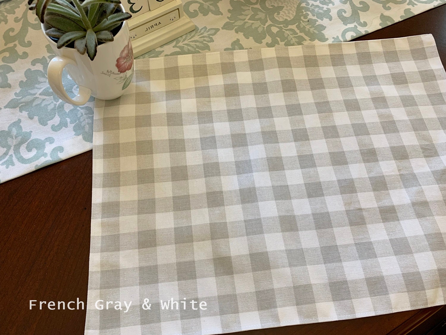 One 13 x 18 lined Placemats Buffalo Plaid placemats light Gray Etsy