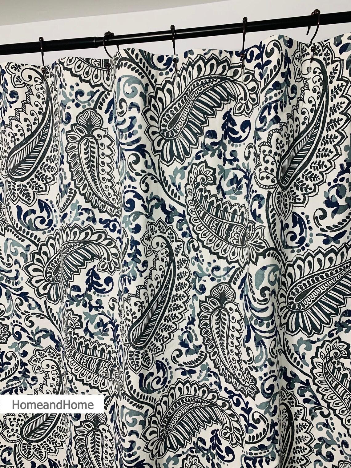 Paisley shower curtain Blue Gray White 72 x 84 108 Custom Etsy