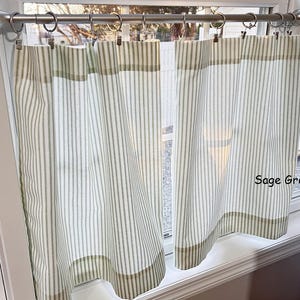 Sage Green Tier Classic ticking Striped Cafe curtains bathroom valance Light Pink grey ONE valance 2 panels tier Curtains Kitchen Valance