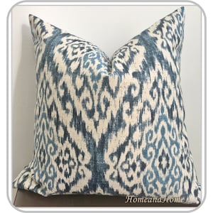 Heavy weight Zipper Closure Ikat Damask shades of indigo blue oatmeal indigo blue Pillow Cove Decorative Throw Pillow 14x14
