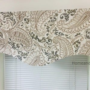 Paisley valance Scalloped Valance lined window valance decorative valance taupe off white Gray Ecru Paisley valances  Kitchen Valance