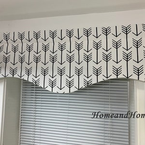 One Scalloped Valance Lined valances fully lined Valance Arrow toile check Black White Kitchen Valance. lined valance.