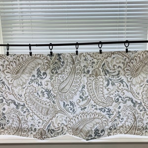 Paisley Valances Paisley Cafe curtains. Kitchen Valance. Bathroom Curtains. Bathroom valance. Curtain Valance curtains Ecru taupe Blue gray