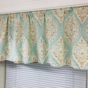 LINED Ogee Valance  Linen Tan Gray Valance Spa blue Ivory Topper Kitchen Window Valance Window treatment Kitchen valance Bathroom valance