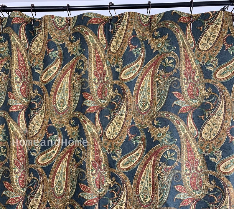 Fl Paisley Shower Curtain Textured Dark Green Red Gold 72 Image 0