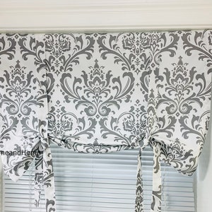 Tie Up Curtain. French Gray Valance. Gray White Valance. Kitchen Valance. Tie Up Valance. Tie Up Shade. Designer Valance. Kitchen Curtain.