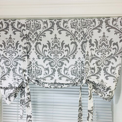 Tie up Curtain. Gray Tie up Valance. Gray Valance. Kitchen Etsy