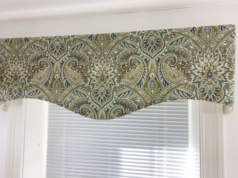 Scalloped Valance. Waverly Valance. Green Blue Ivory Tan Grey. Etsy