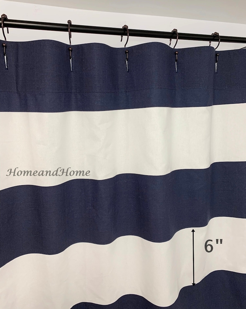Navy Blue White Shower Curtain Horizontal Striped Long Shower Etsy