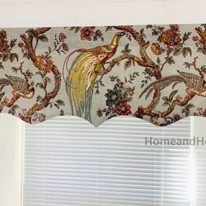 Waverly Scalloped Valance  Slub Linen look Bird floral Valance Floral valances Window Treatment decorative valance Kitchen Valance