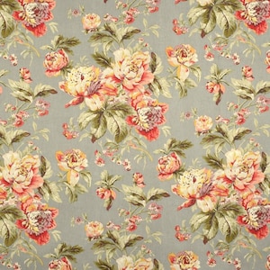 Bold Floral Waverly grey, shades of pink, peach, Faux Roman Shade. Flat Roman Shade Valance. Fake Roman Shade Valance. Fake Valance