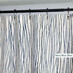 Farmhouse Shower Curtain Stripe Navy Blue Light Blue Beige long Stall 52x78 Extra Wide Shower curtain 72x84 96 108 Narrow Shower curtain