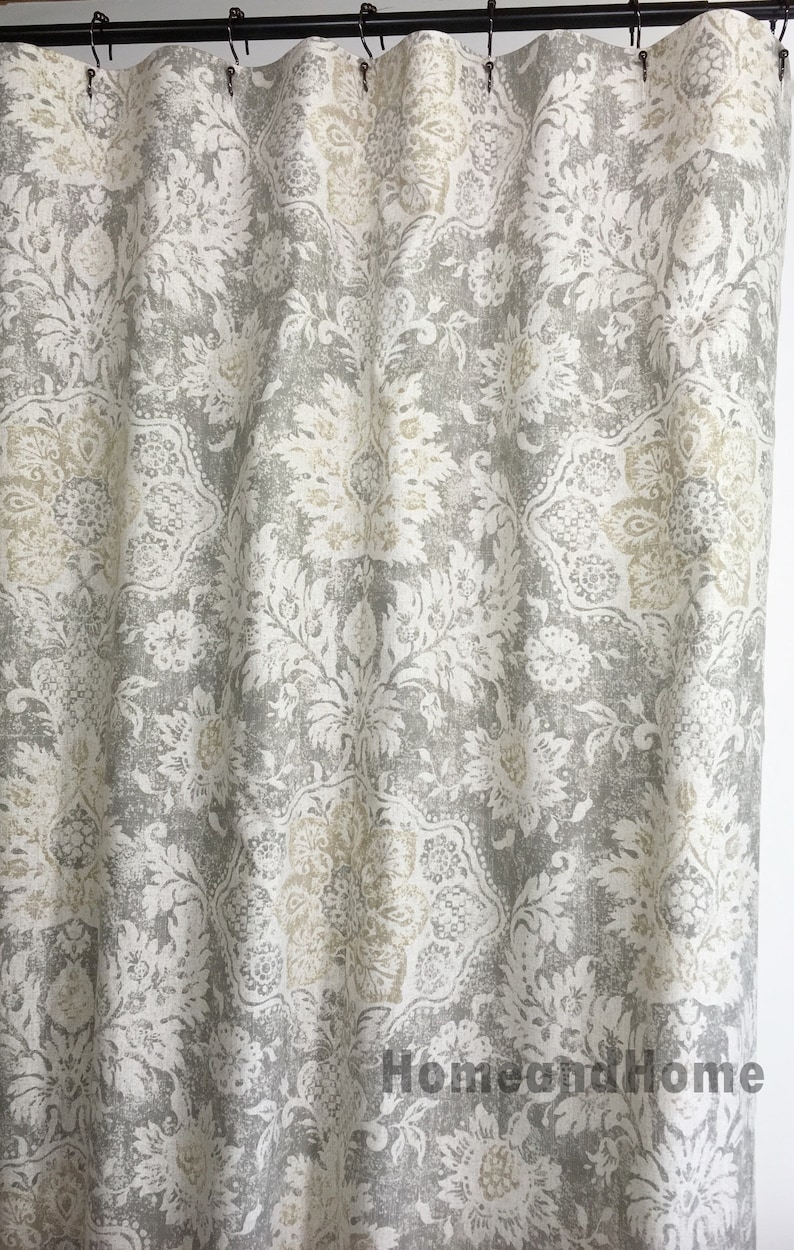 One Gray Shower Curtain Farmhouse Shower Curtain Extra Long Etsy