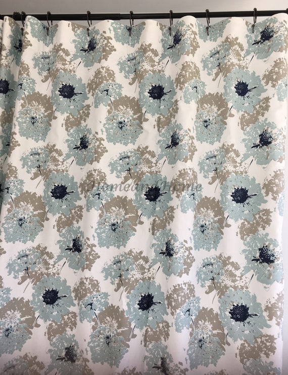 Custom Shower Curtain Spa Blue Taupe Grey White Long Shower Etsy