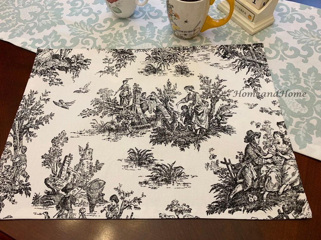 ONE Placemat 13 X 18 Lined Placemats Colonial Toile Black White Toile