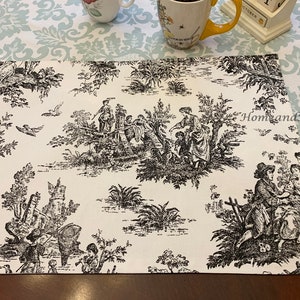 ONE Placemat 13 x 18 lined Placemats Colonial Toile Black White toile placemats Decorative Table Top Placemats