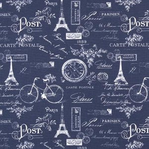 Pairs Shower curtain long shower curtain Extra wide shower curtain fabric shower curtain Paris Vintage Indigo Blue Shower curtain