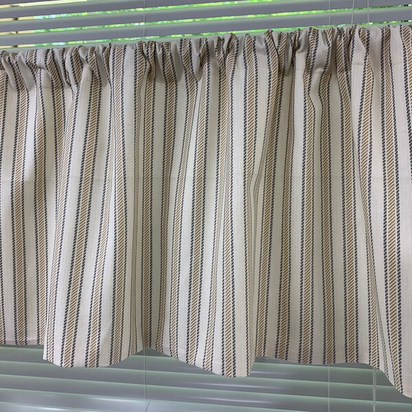 Farmhouse Valances  farmhouse Decor Kitchen Valance Gray Tan Ivory Striped valance Curtain Stripe Valance Window Valance