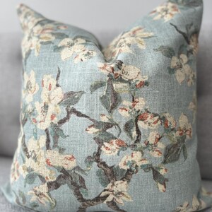 Limited Time Offer! Robin's egg blue beige burnt orange Floral pillow cover Only Linen Blend 18x18 Both sides Invisible Zipper